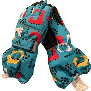 ThxToms Childrens Dinosaur Print Winter Gloves 4-6 Adjustable Strap Polyester